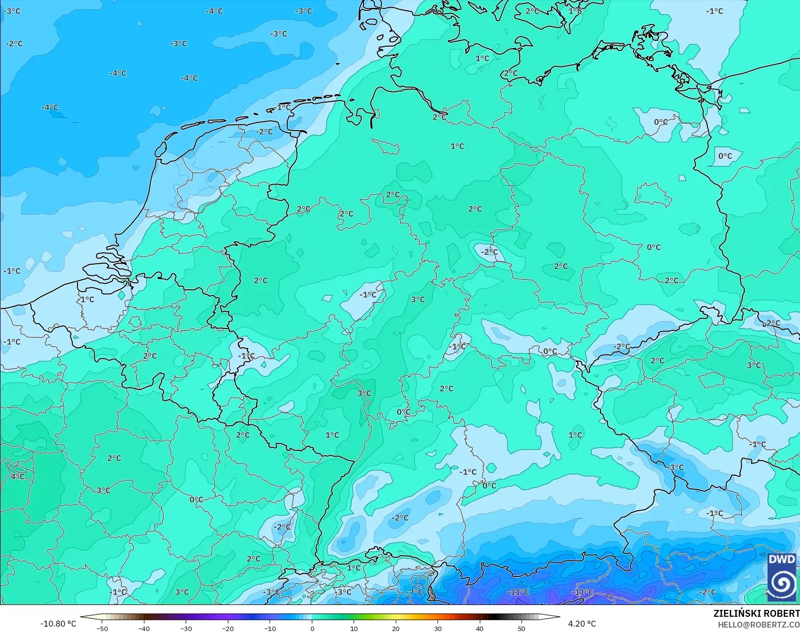 ICON model - Germany, Temperature at 850hPa