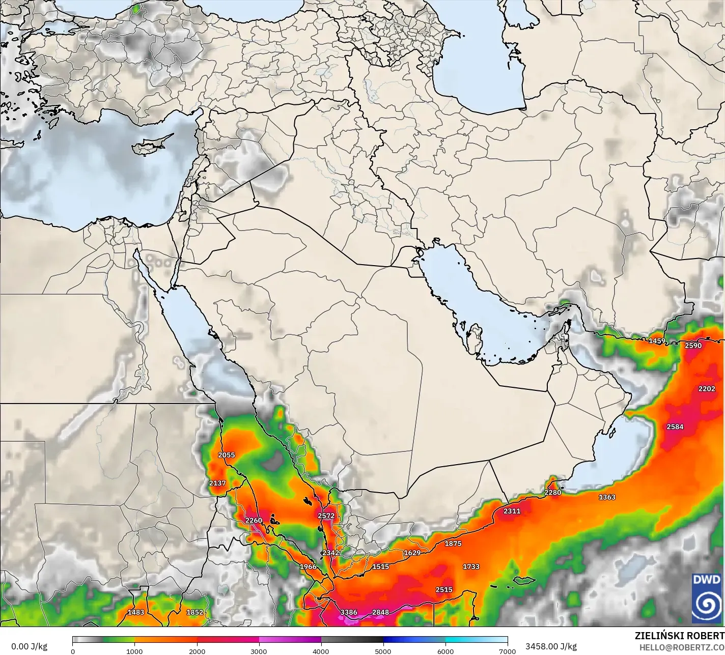 ICON model - Middle East, CAPE
