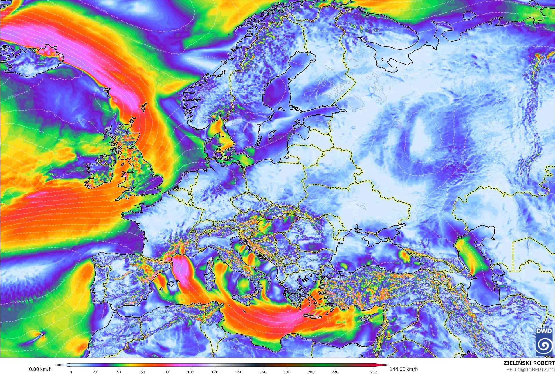 ICON model - Europe, Wind Gusts