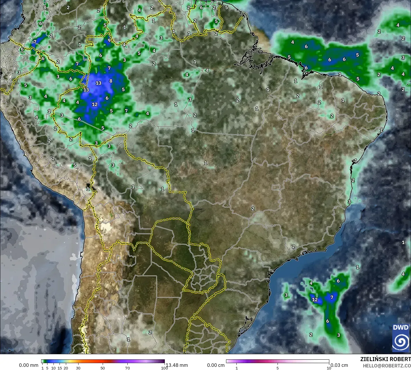 ICON model - Brazil, Precipitation, Clouds, and Pressure