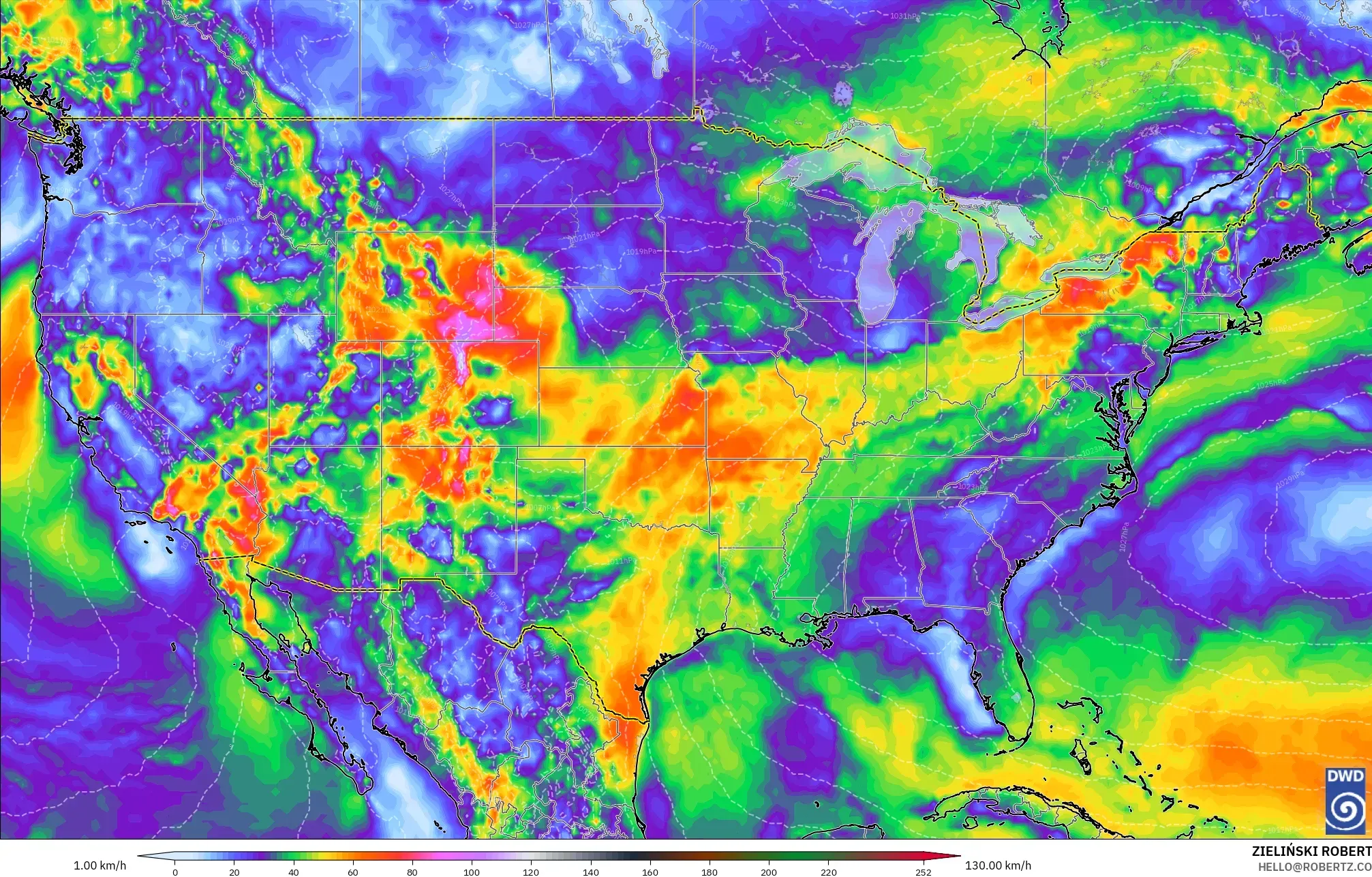 ICON model - United States, Wind Gusts