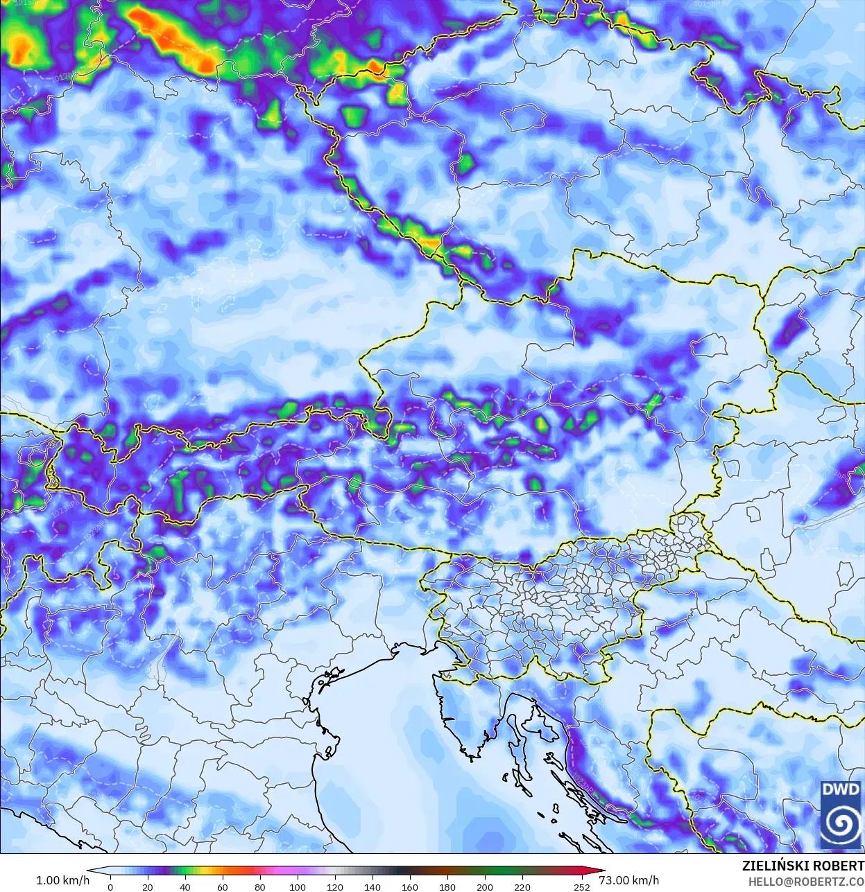 ICON model - Austria, Wind Gusts