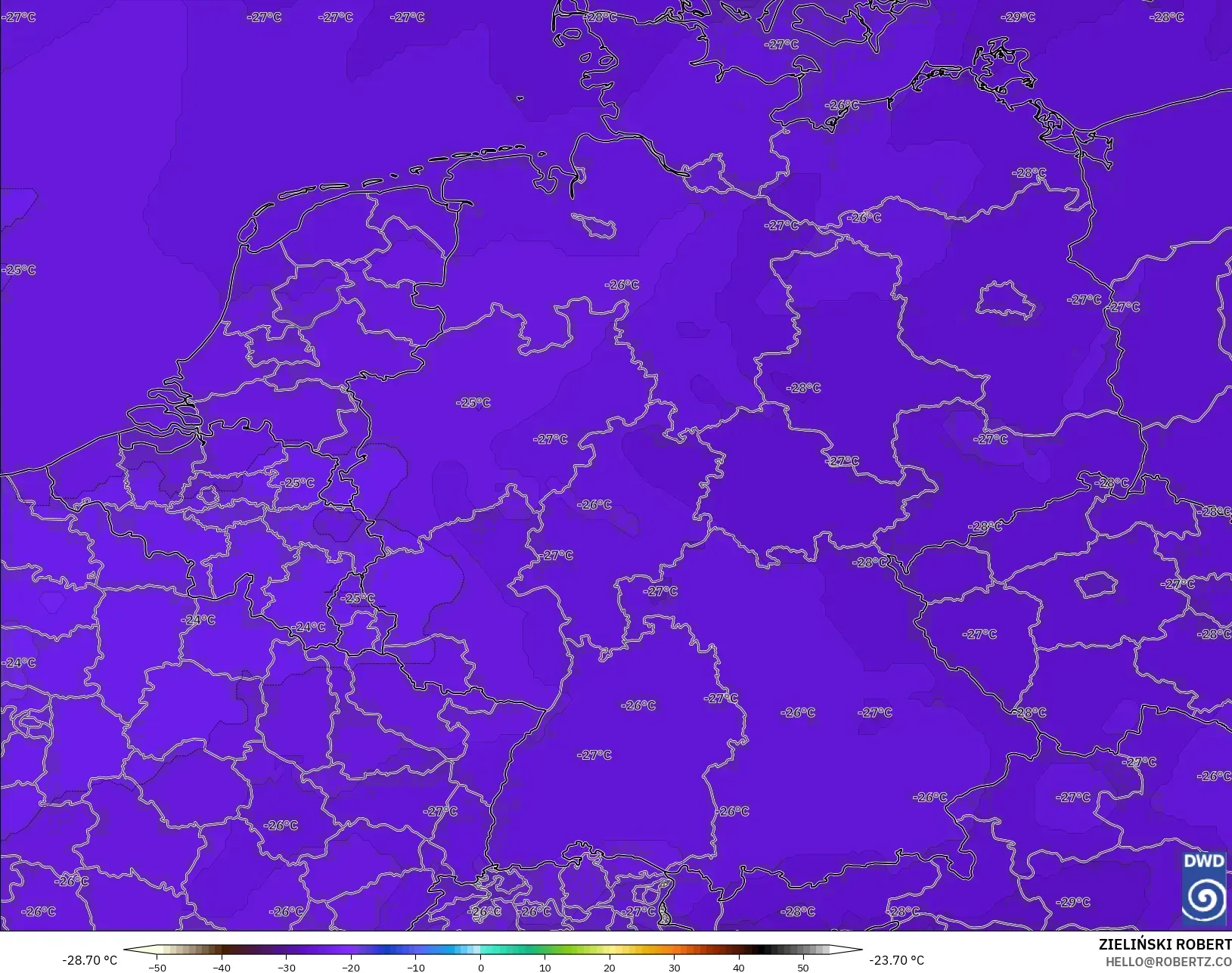 ICON model - Germany, Temperature at 500hPa