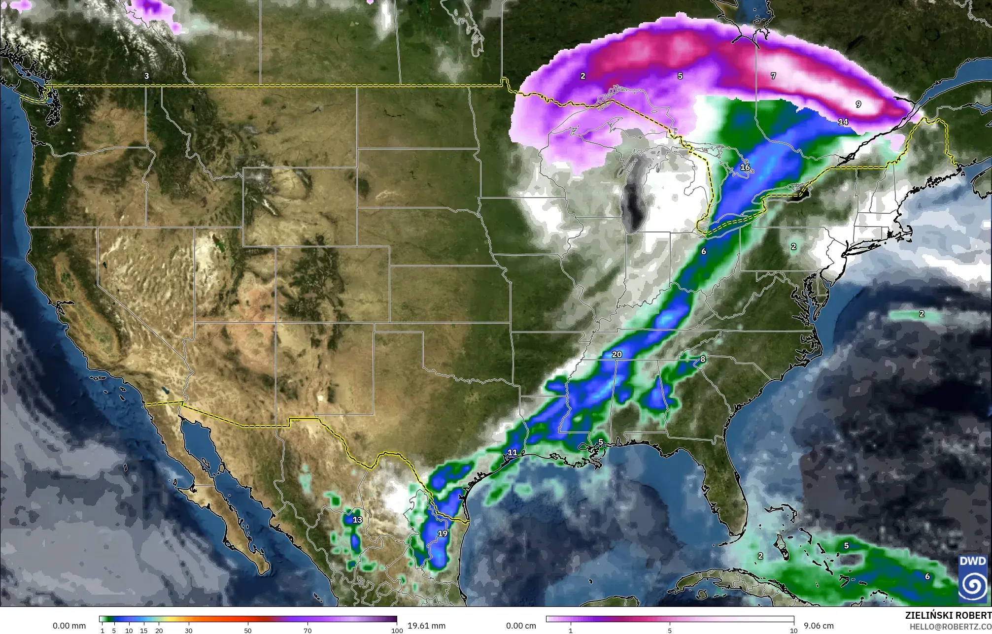 ICON model - United States, Precipitation, Clouds, and Pressure