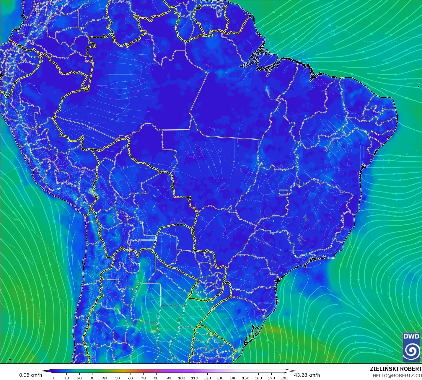 ICON model - Brazil, Wind at 10m