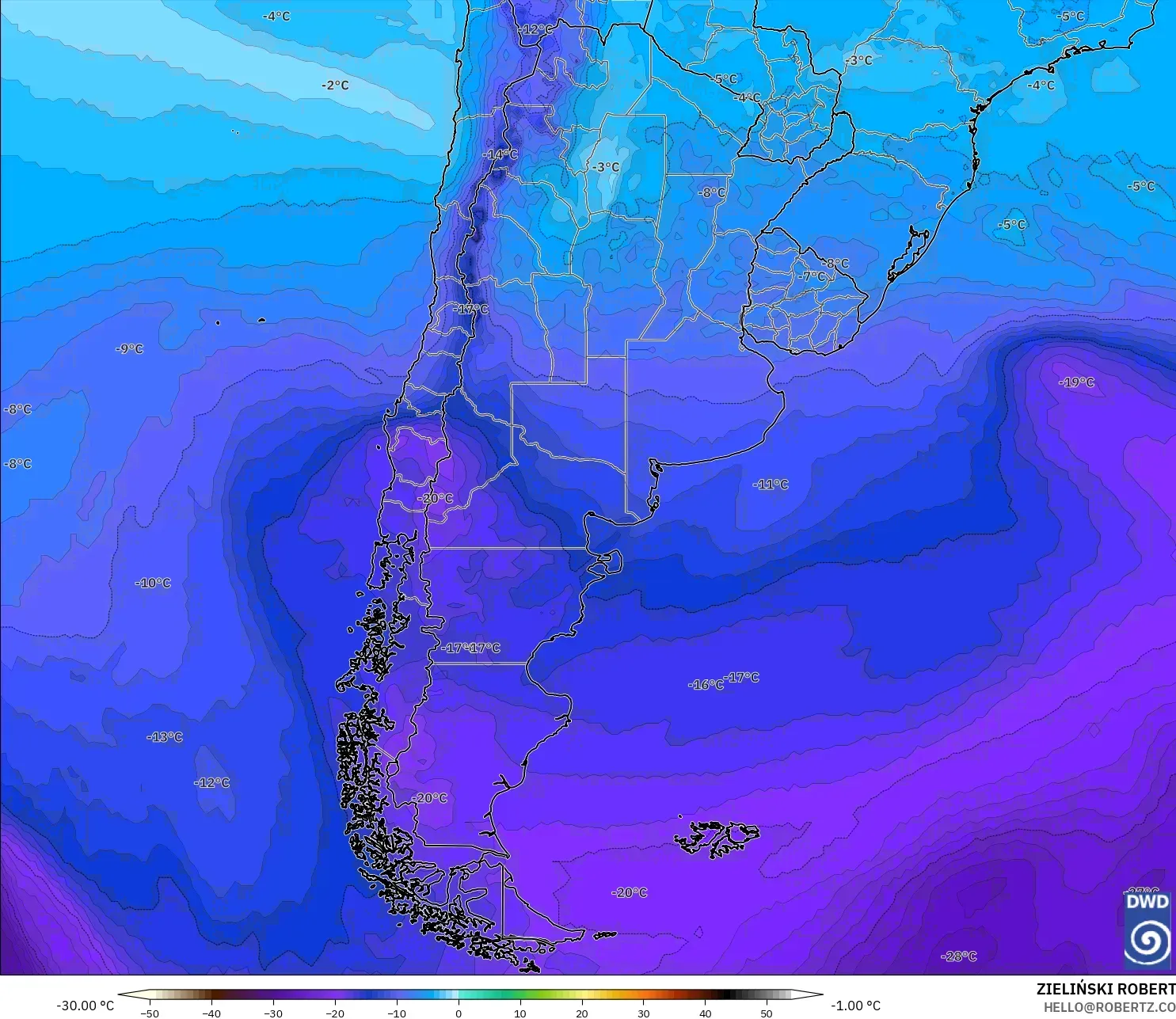 ICON model - Argentina, Temperature at 500hPa