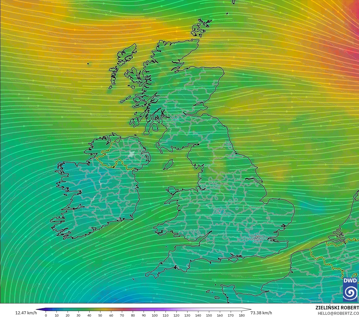 ICON model - United Kingdom, Wind at 10m