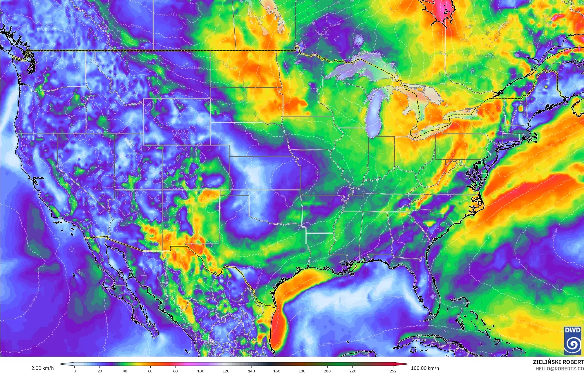 ICON model - United States, Wind Gusts