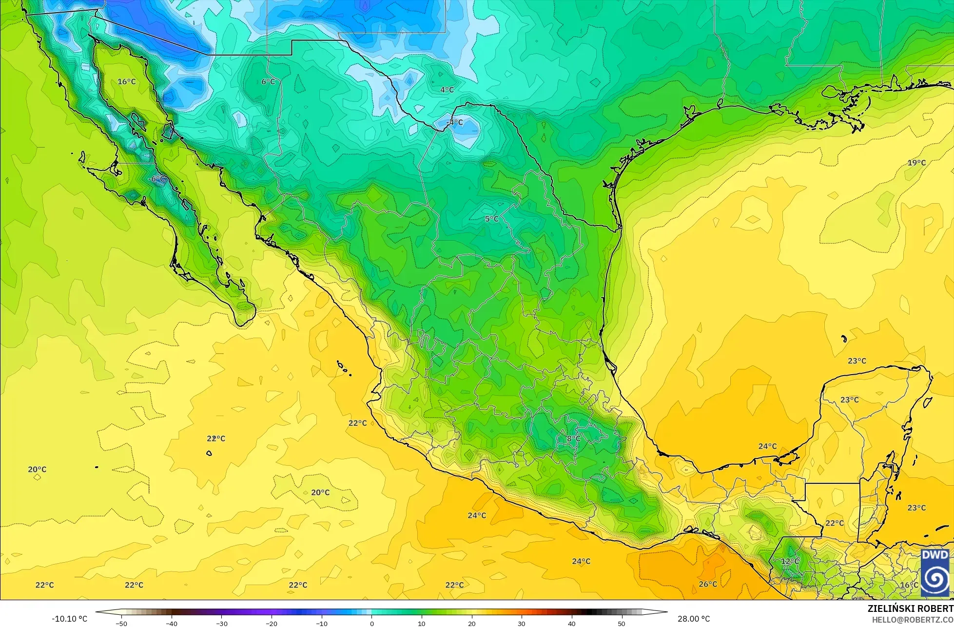 ICON model - Mexico, Dewpoint at 2m