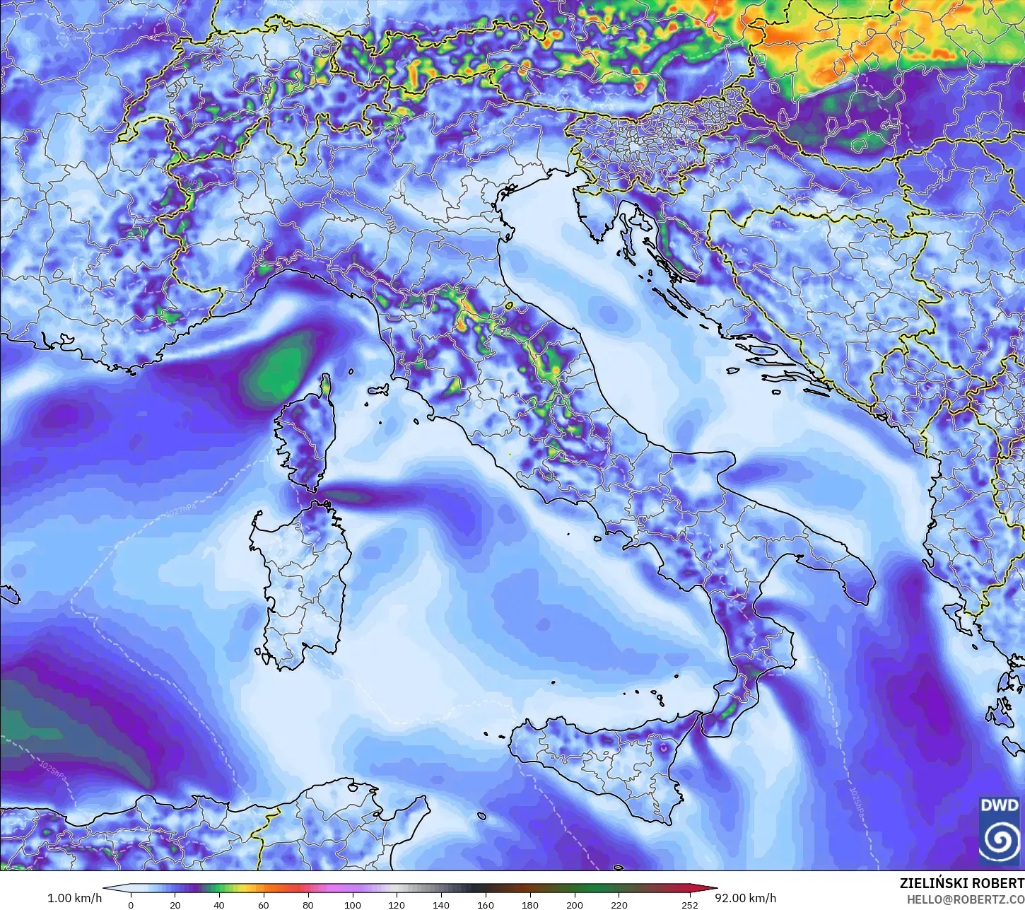 ICON model - Italy, Wind Gusts Peak
