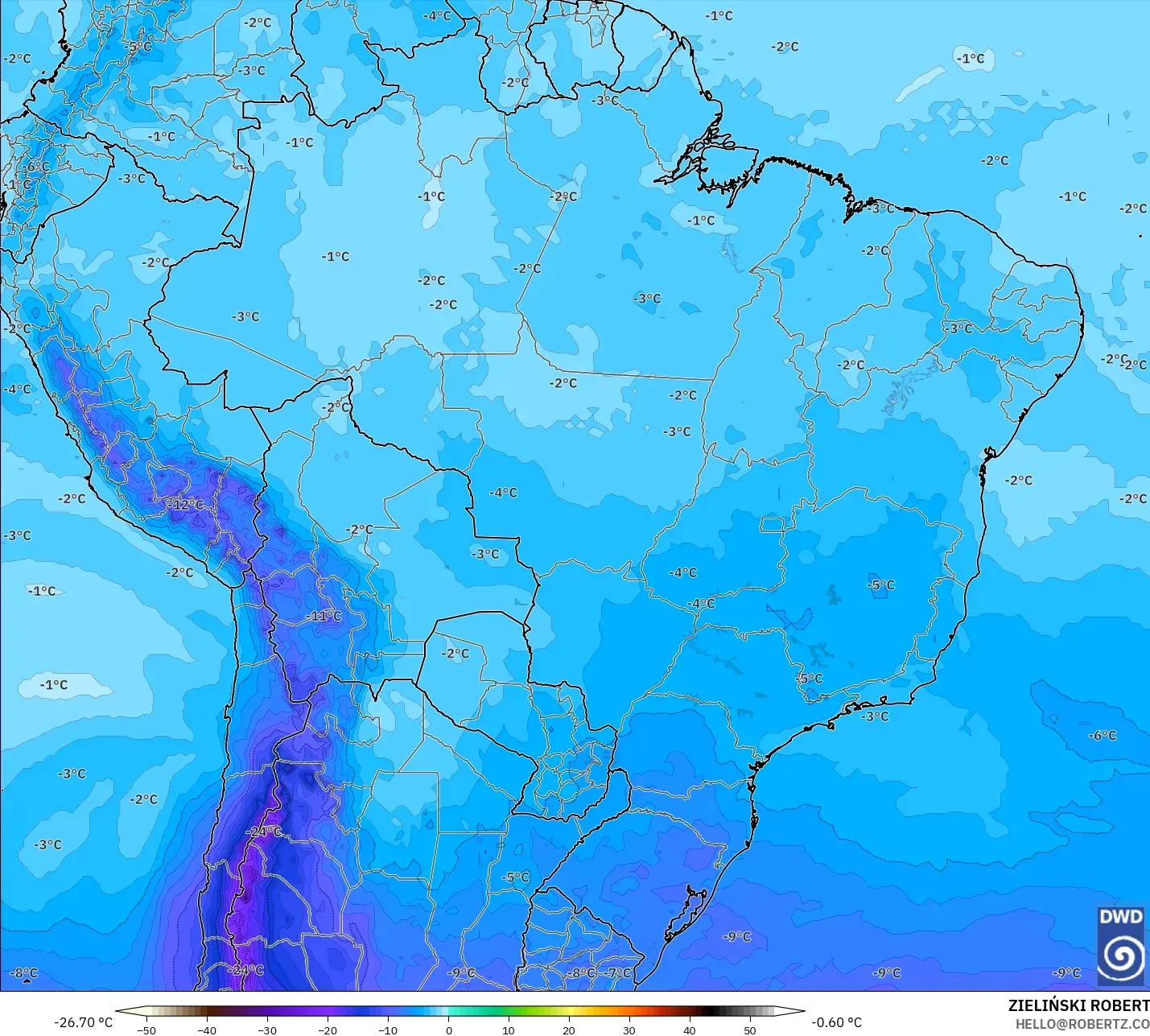 ICON model - Brazil, Temperature at 500hPa