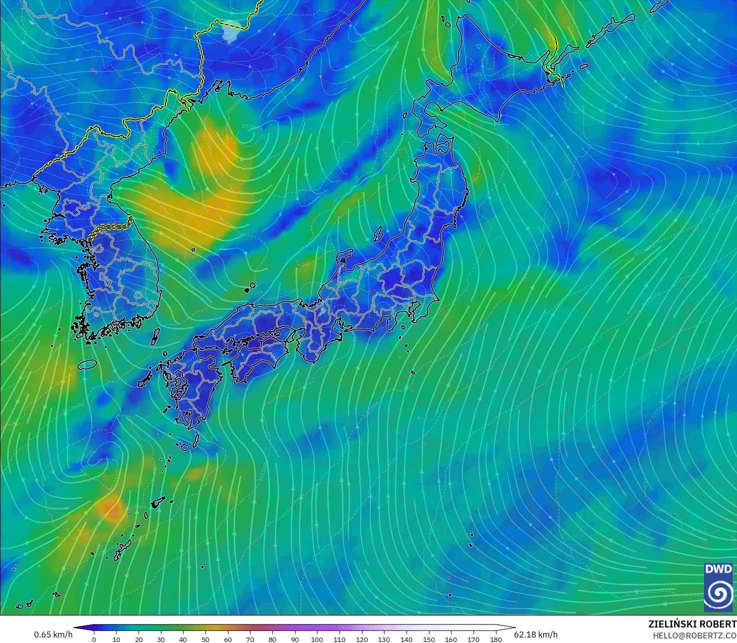 ICON model - Japan, Wind at 10m