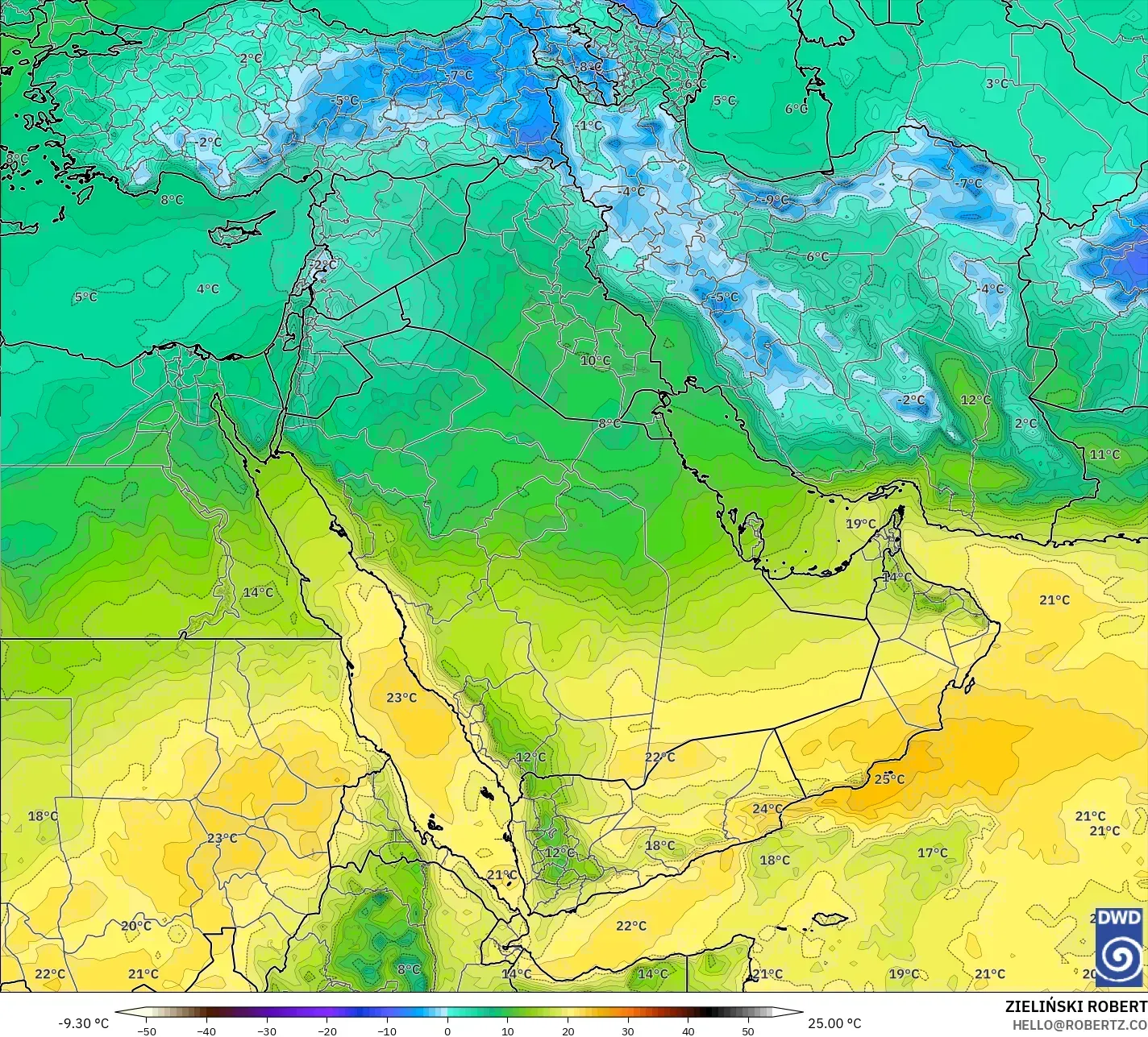 ICON model - Middle East, Temperature at 850hPa