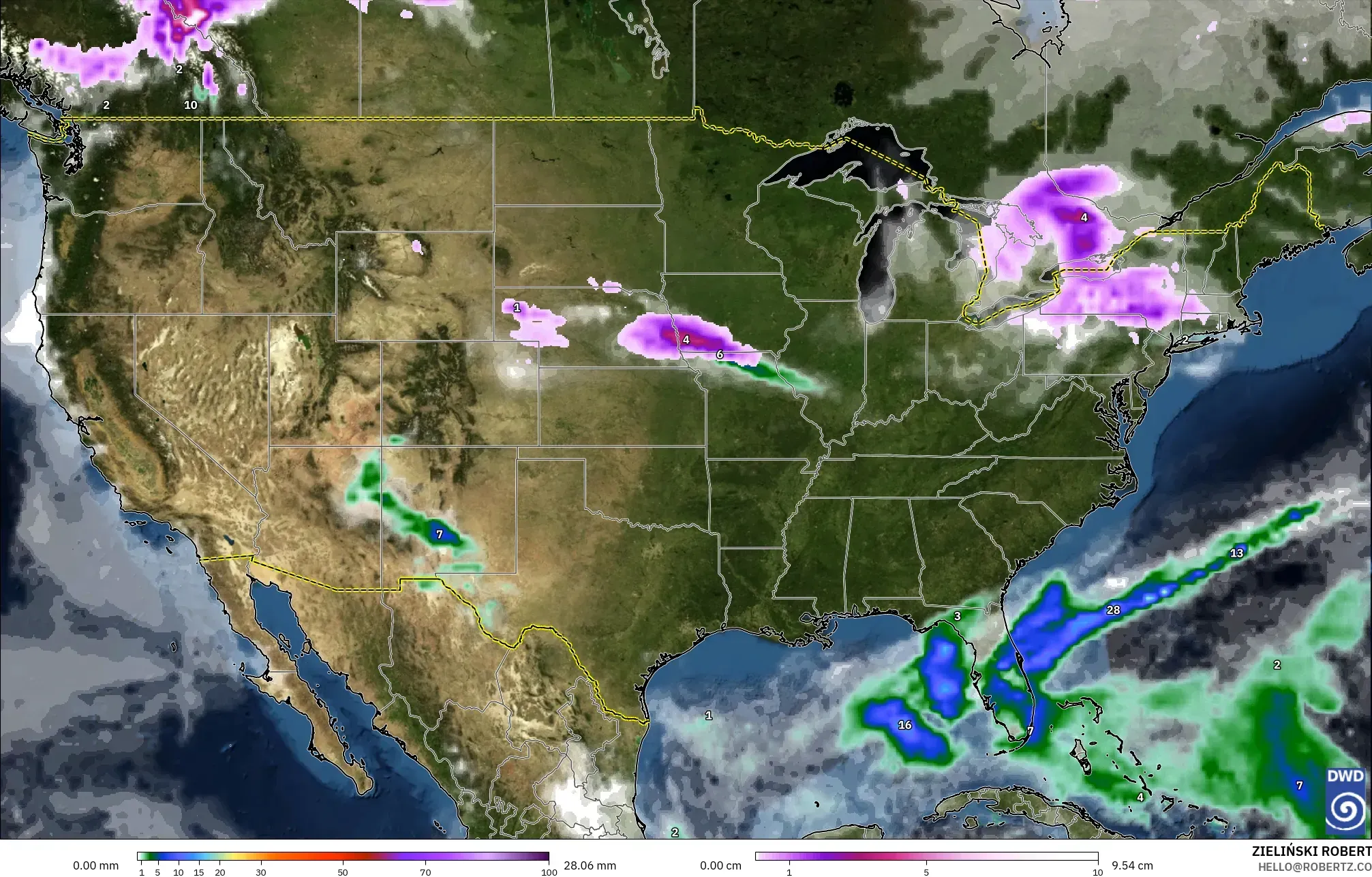 ICON model - United States, Precipitation, Clouds, and Pressure