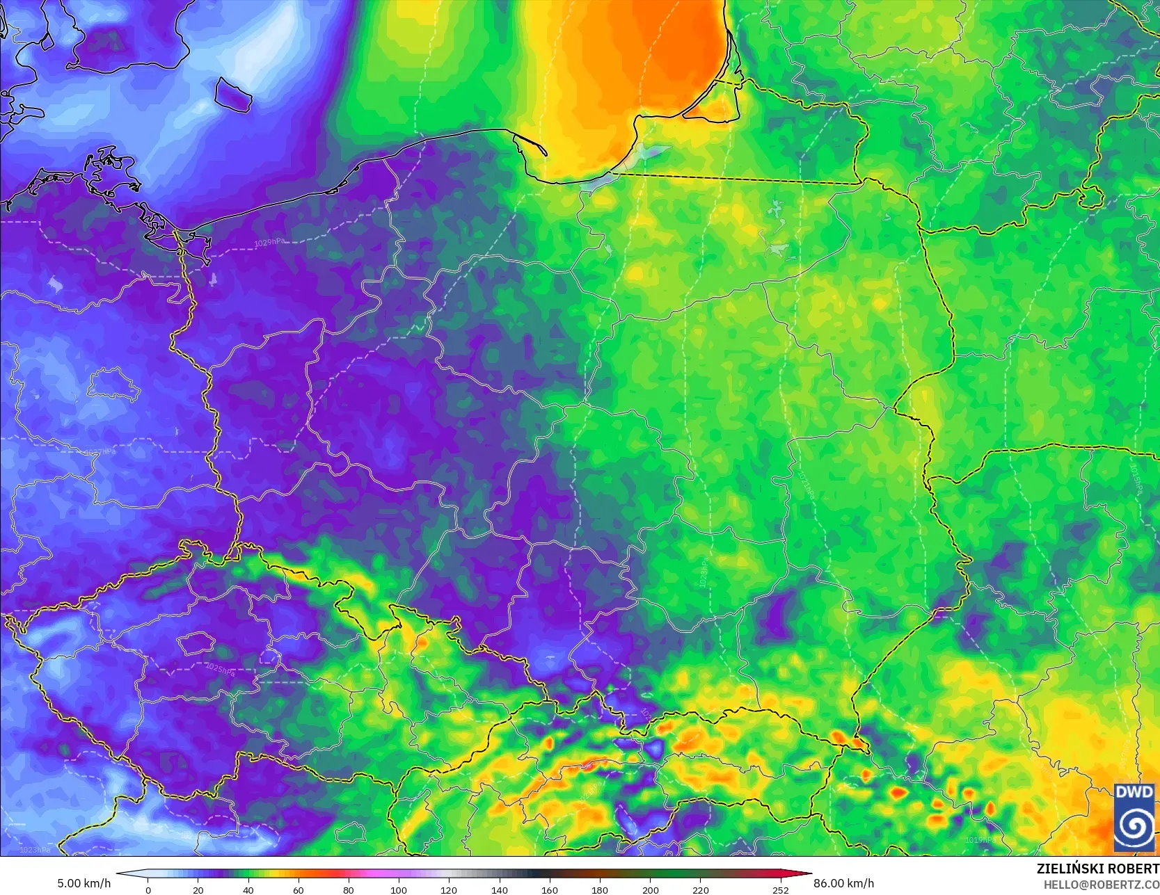 ICON model - Poland, Wind Gusts