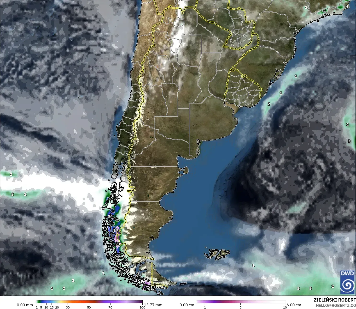 ICON model - Argentina, Hujan, Awan dan Tekanan
