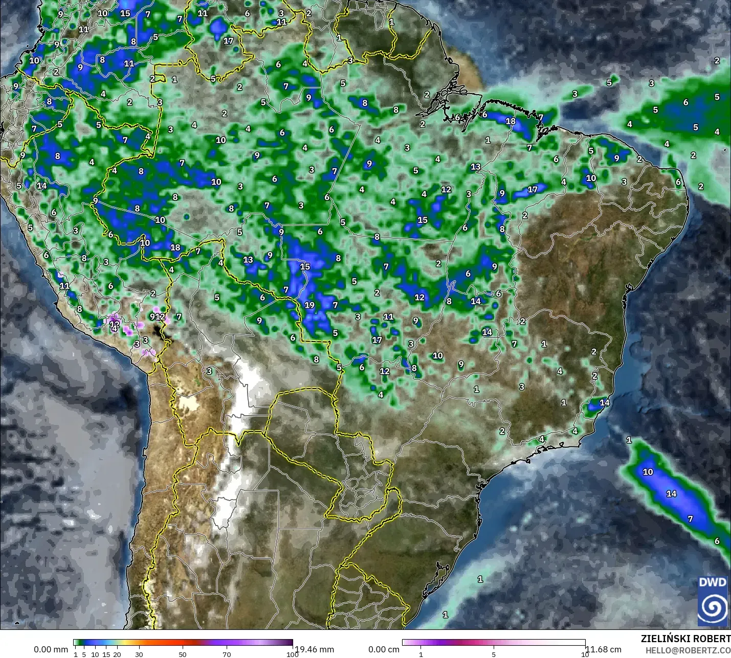 ICON model - Brazil, Hujan, Awan dan Tekanan