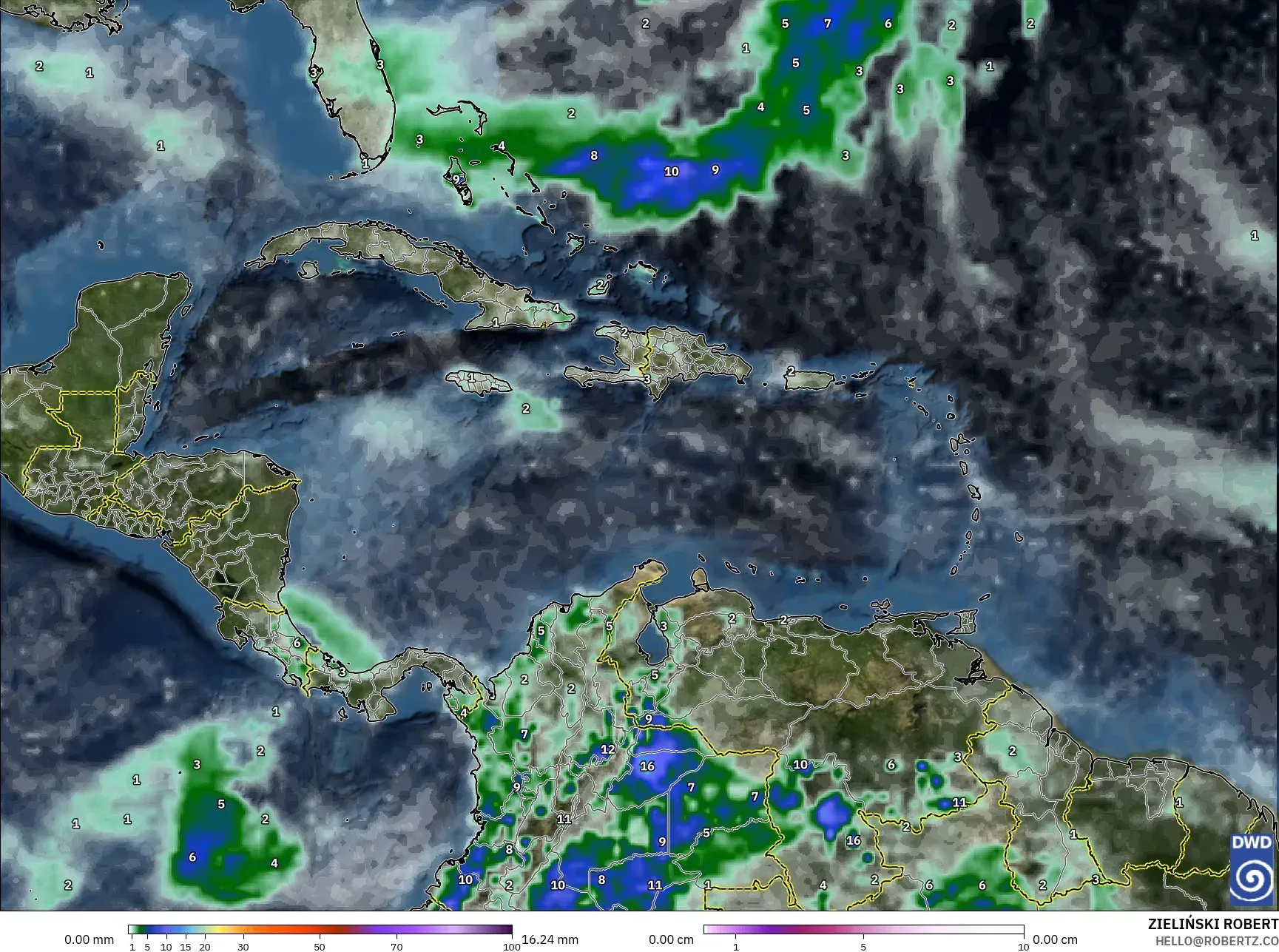ICON model - Karibia, Hujan, Awan dan Tekanan