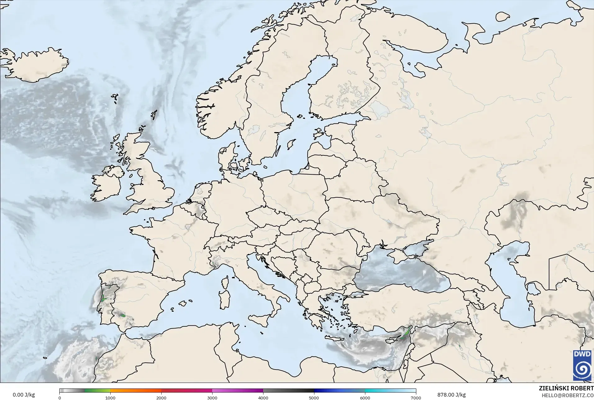 ICON modelo - Europe, CAPE