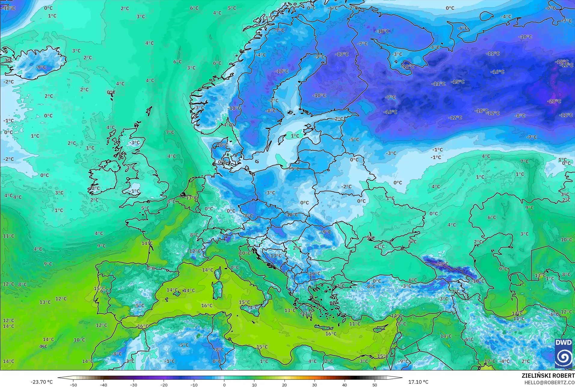 ICON model - Eropah, Takat Embun 2 m
