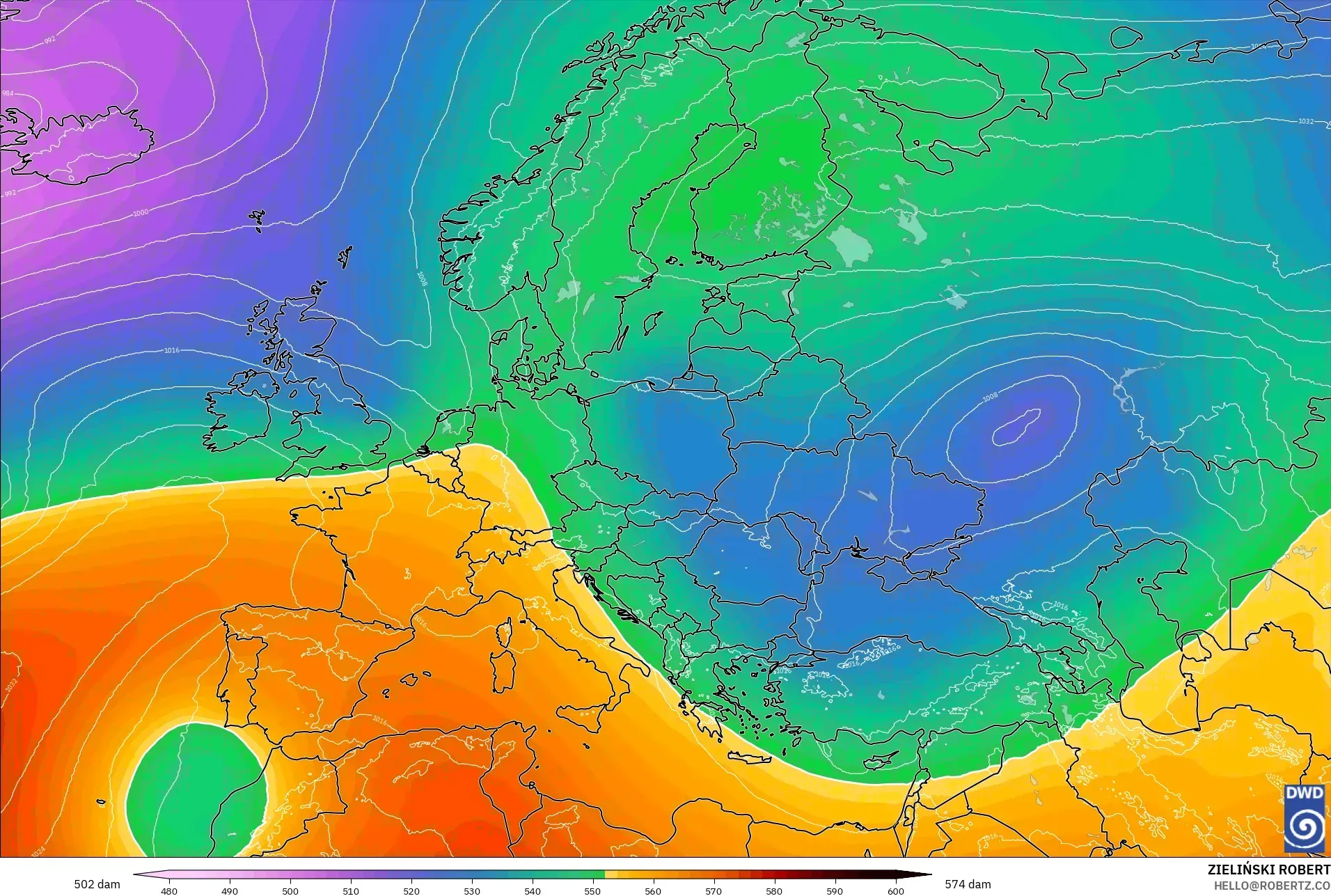 ICON model - Eropah, Ketinggian geopotensial pada 500 hPa