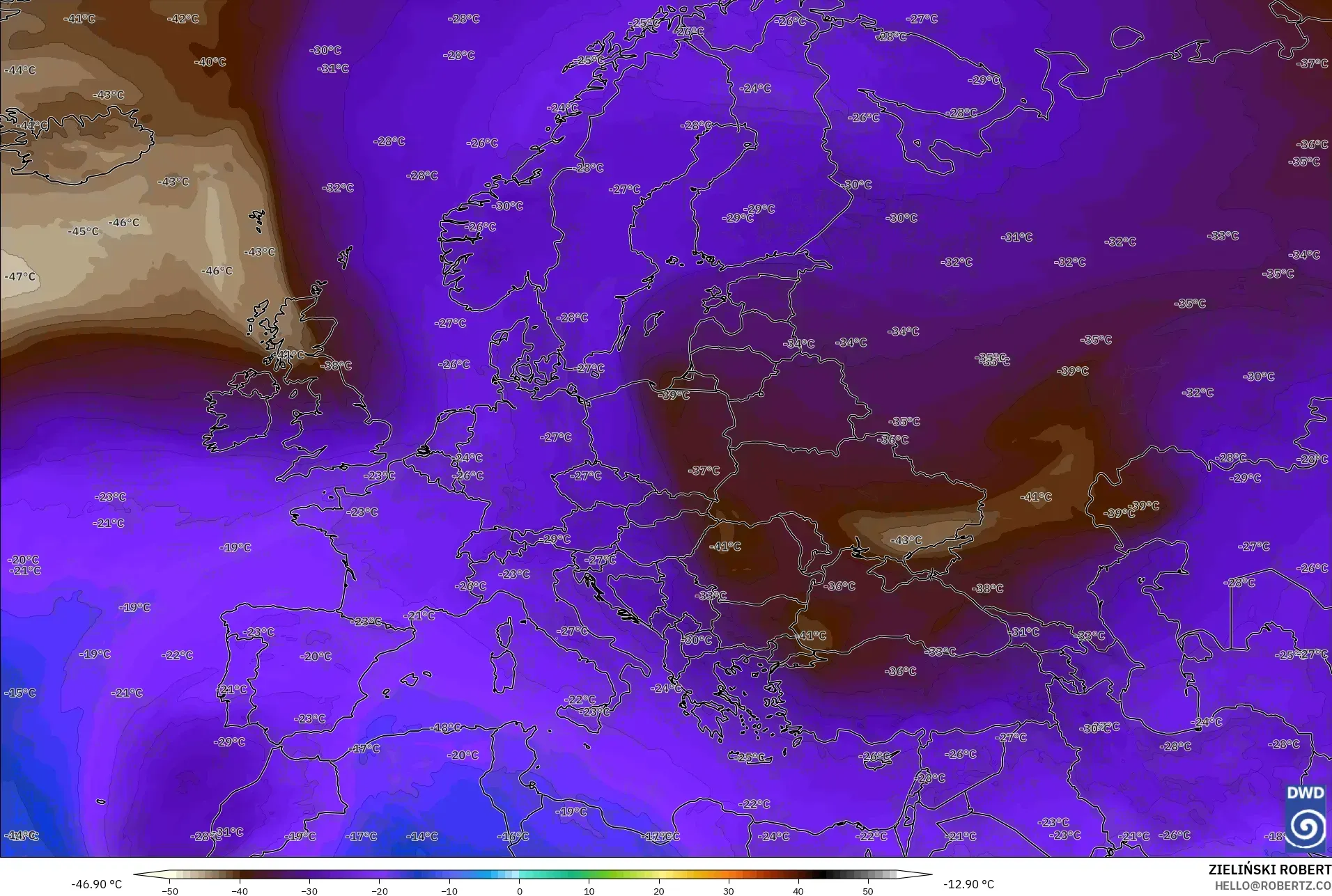 ICON model - Eropah, Suhu 500 hPa