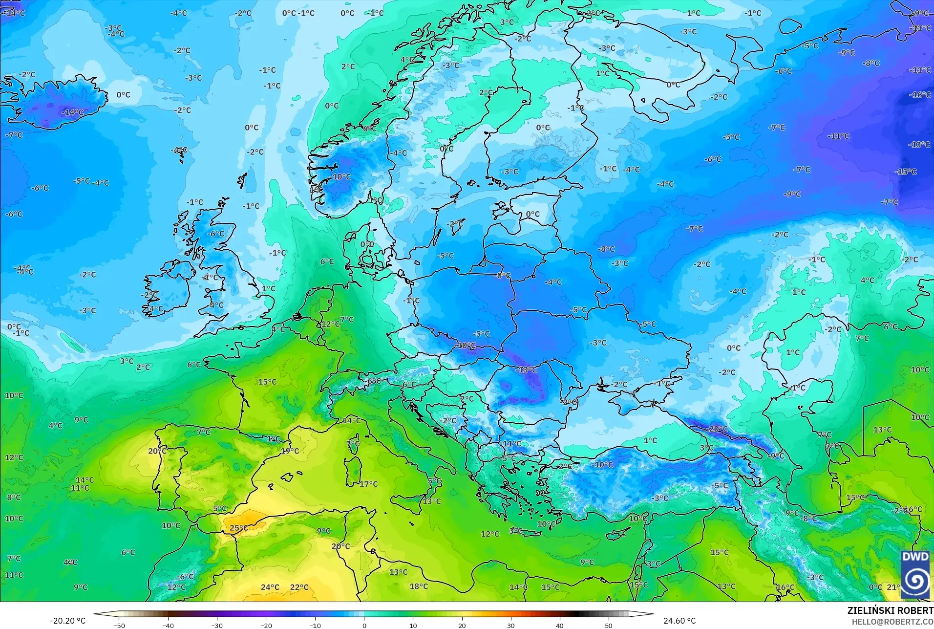 ICON model - Eropah, Suhu 850 hPa