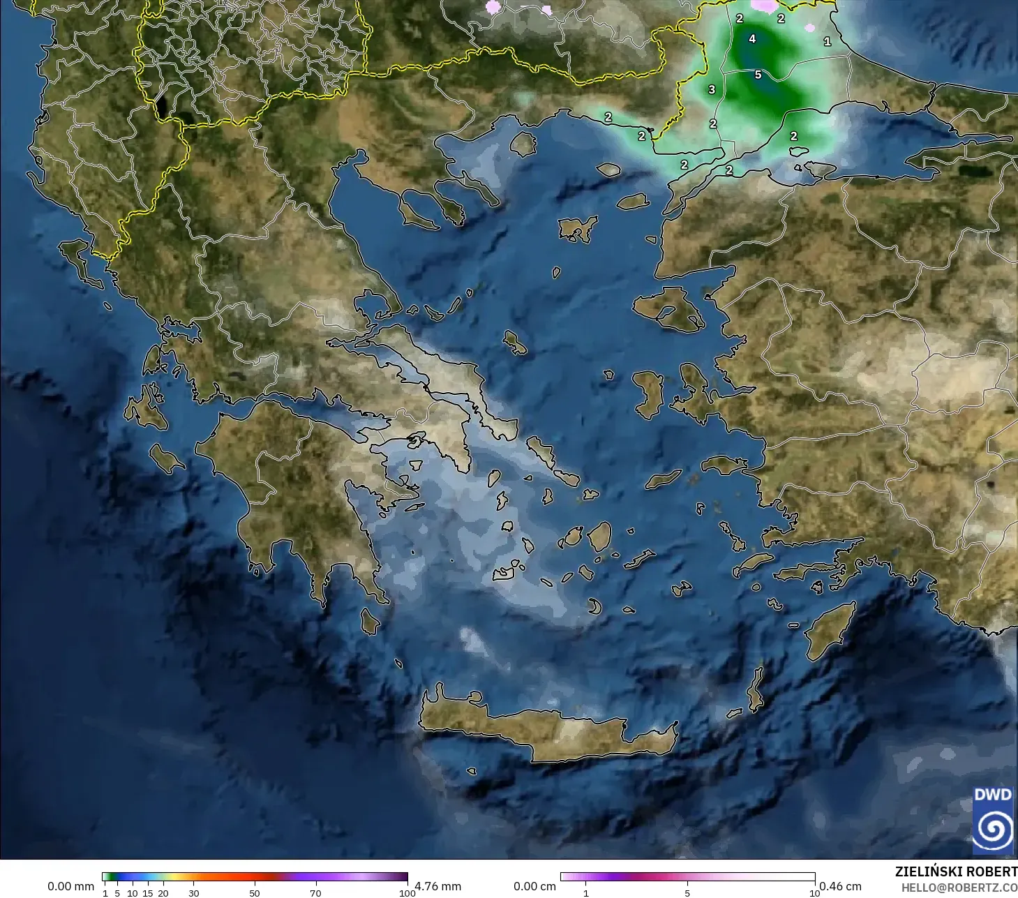 ICON model - Yunani, Hujan, Awan dan Tekanan