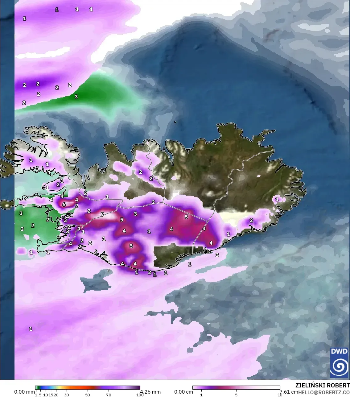 ICON model - Iceland, Hujan, Awan dan Tekanan