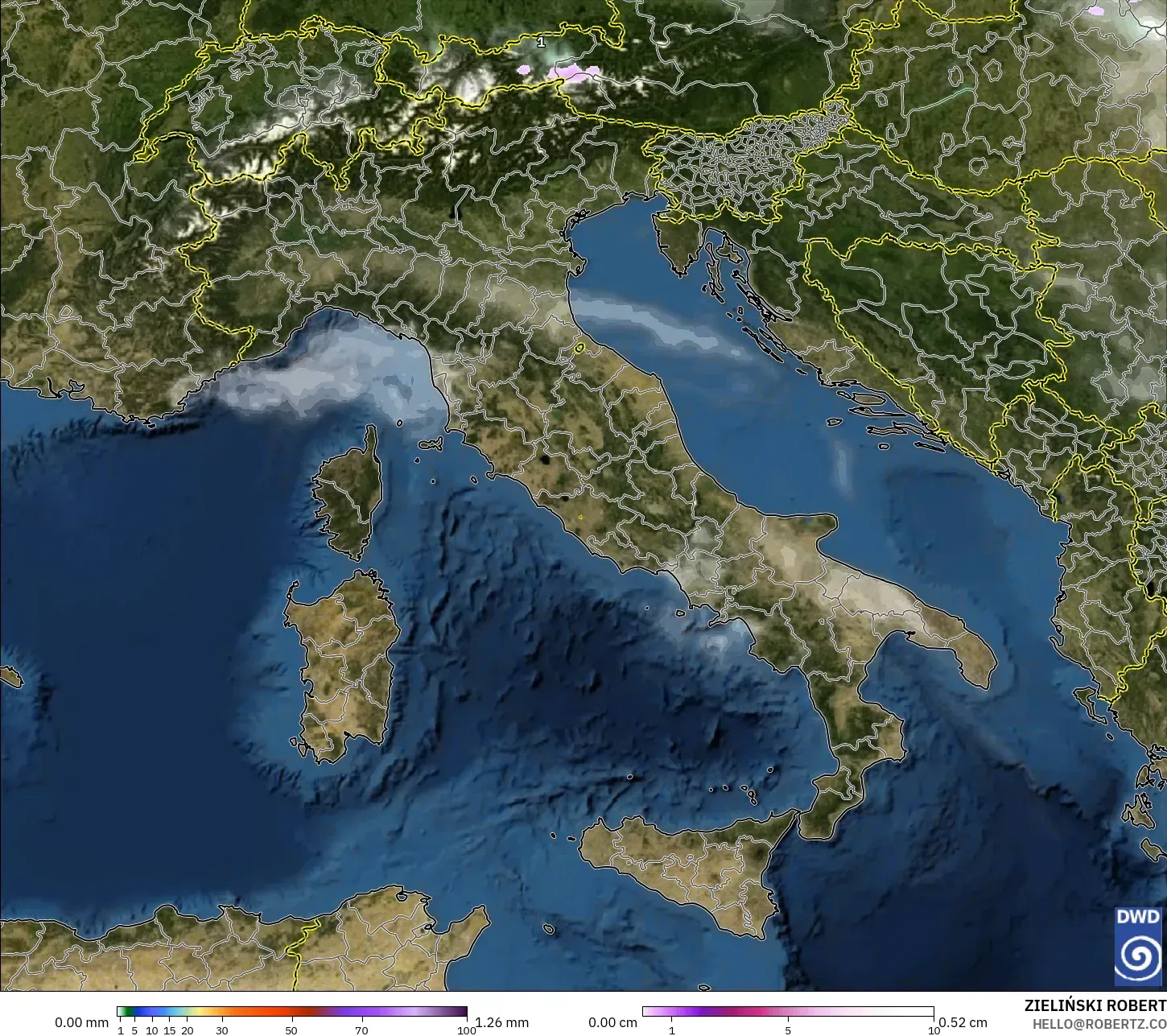 ICON model - Itali, Hujan, Awan dan Tekanan