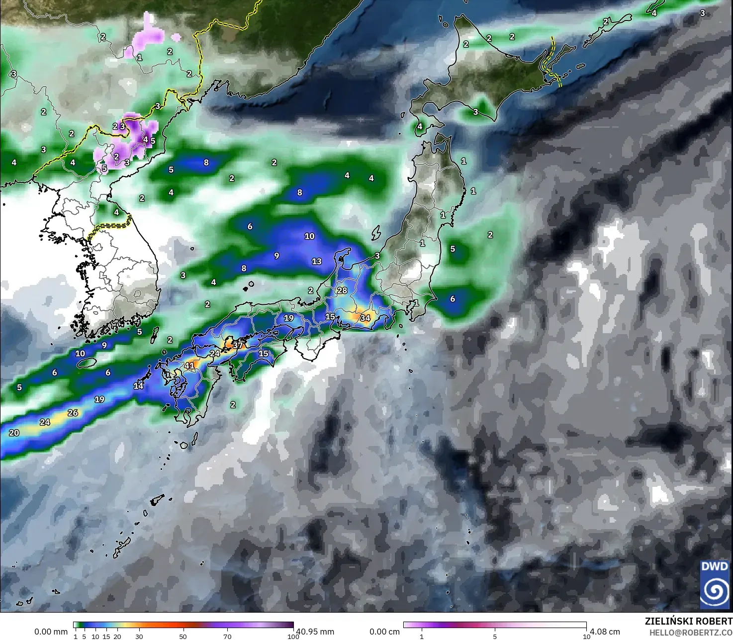 ICON model - Jepun, Hujan, Awan dan Tekanan