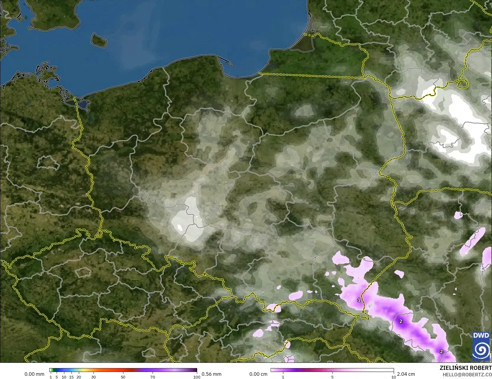 ICON modelo - Poland, Precipitation, Clouds, and Pressure