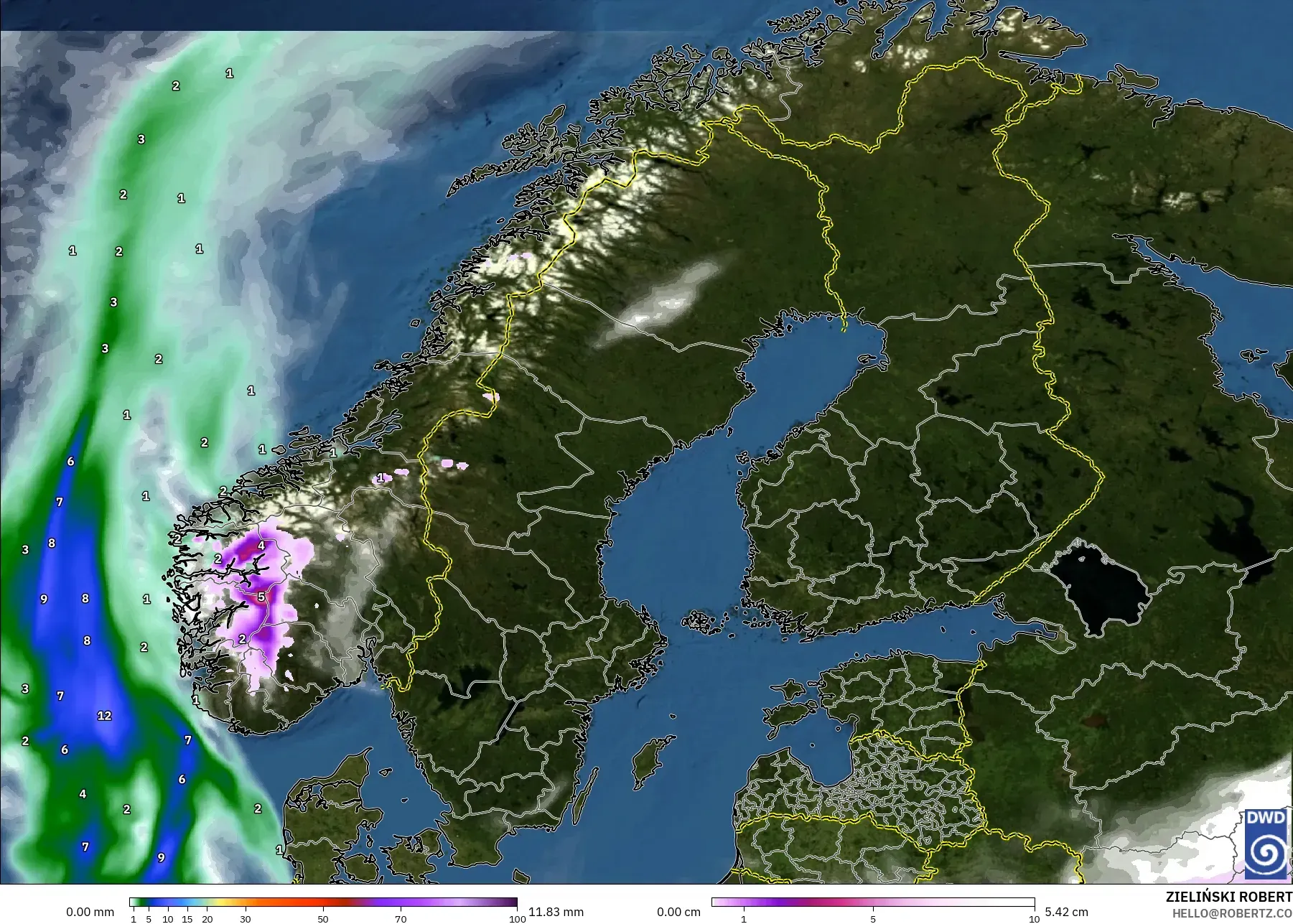 ICON model - Skandinavia, Hujan, Awan dan Tekanan