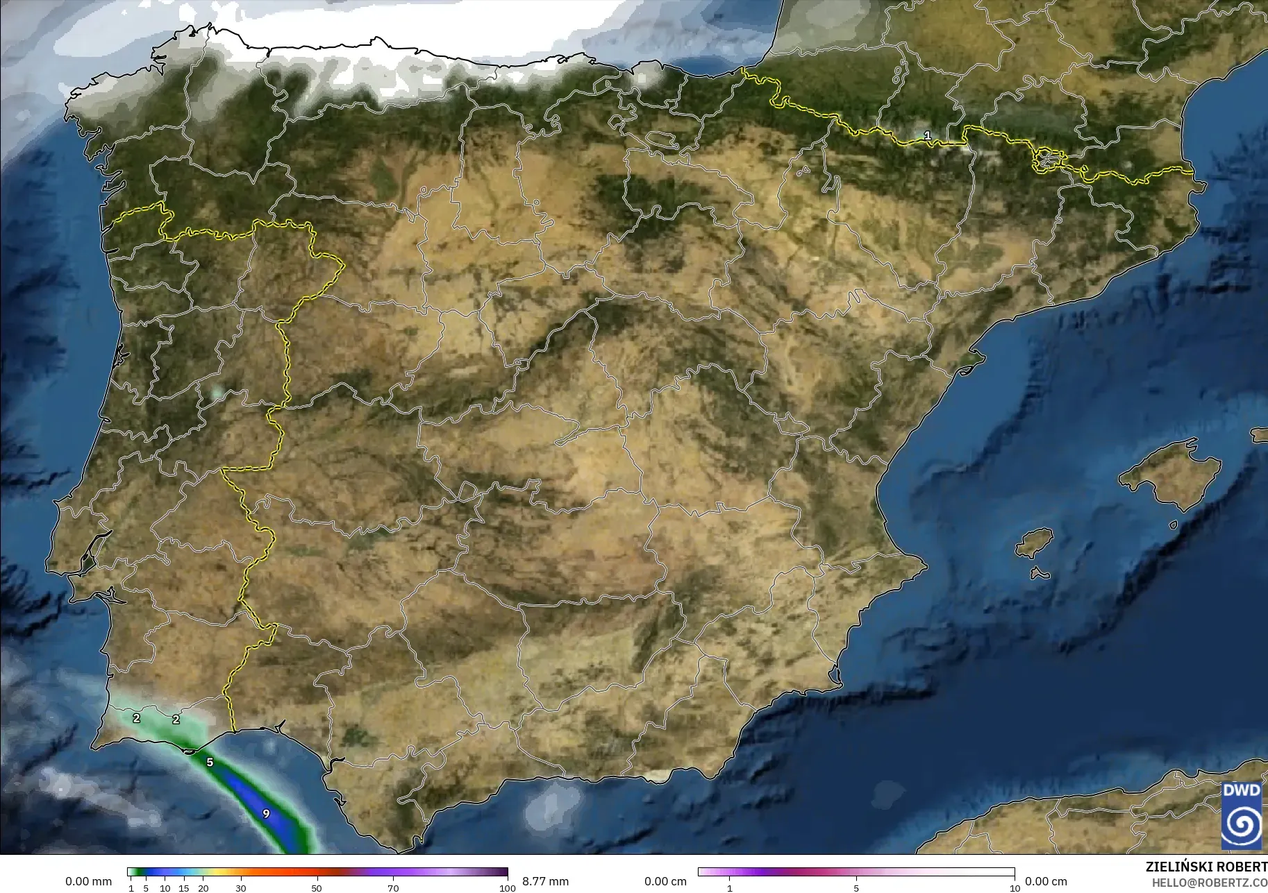 ICON model - Sepanyol, Hujan, Awan dan Tekanan