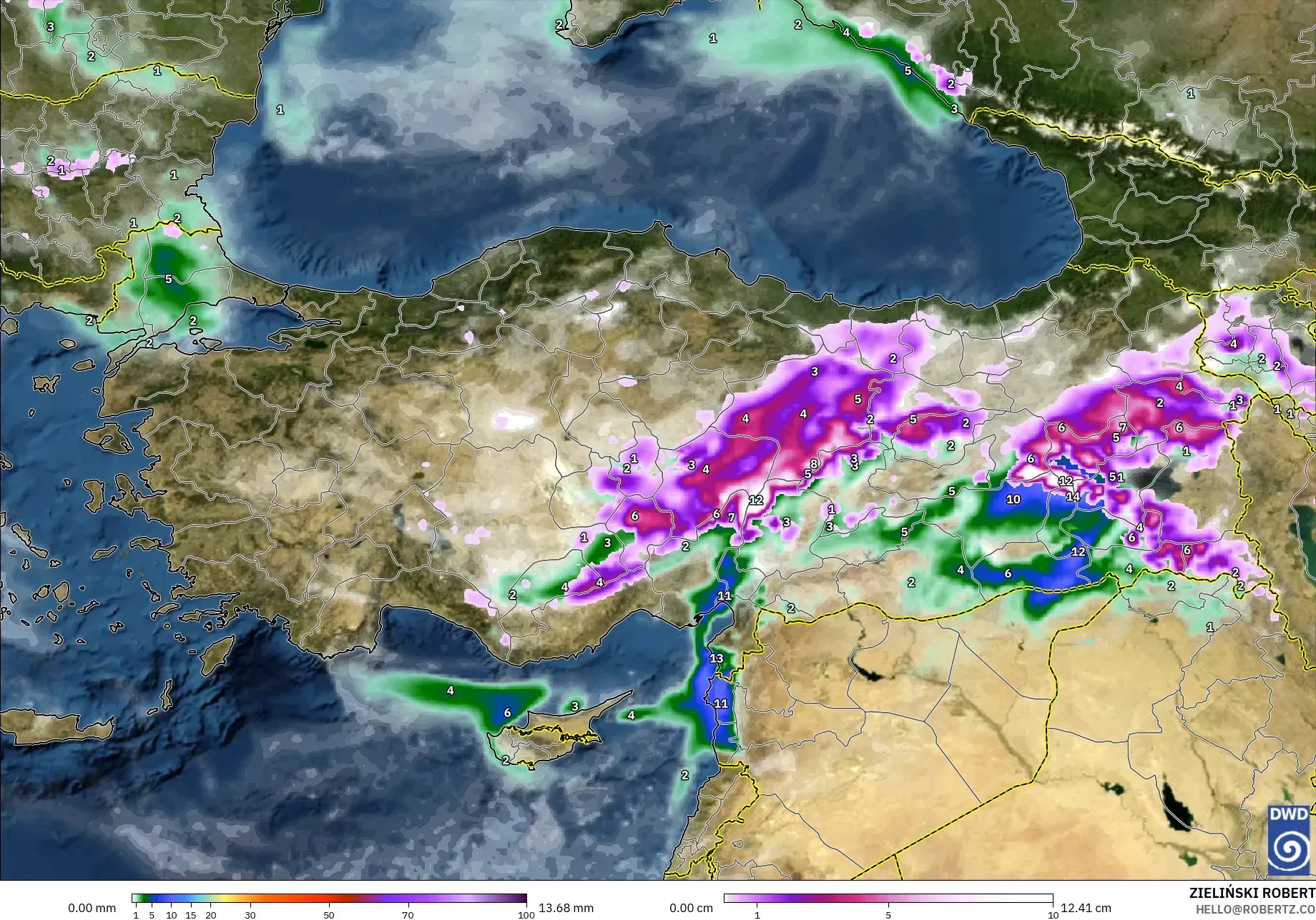 ICON model - Turki, Hujan, Awan dan Tekanan