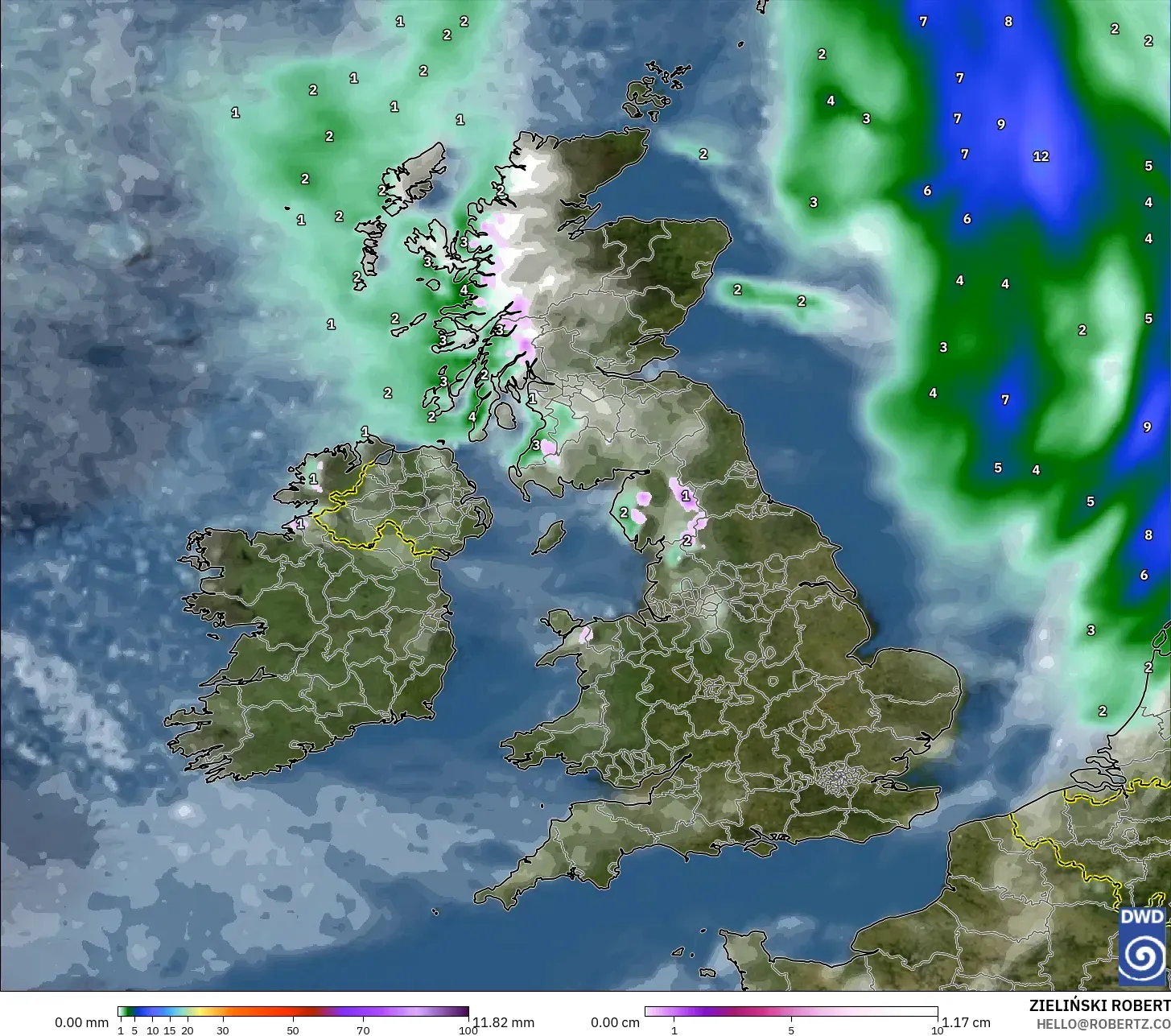 ICON model - United Kingdom, Hujan, Awan dan Tekanan