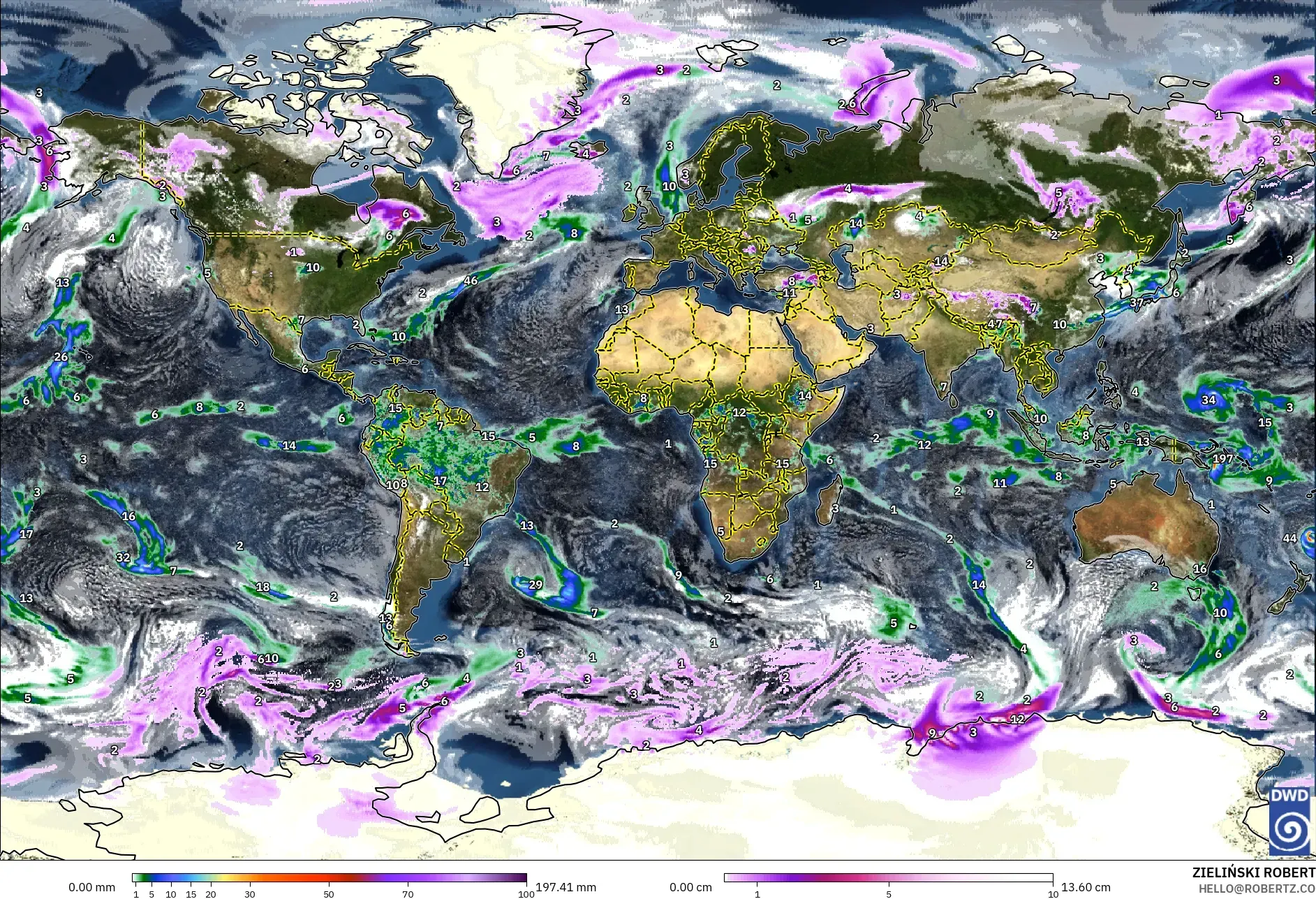 ICON model - Dunia, Hujan, Awan dan Tekanan