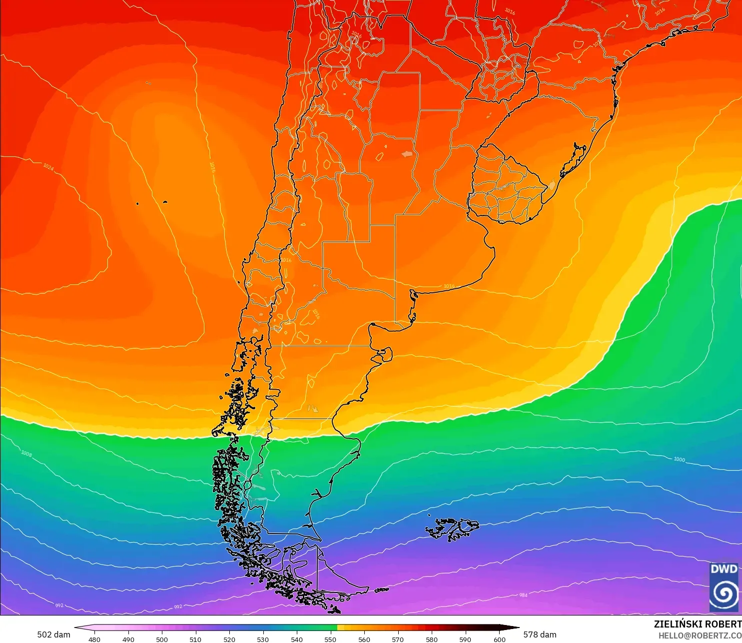 ICON model - Argentina, Ketinggian geopotensial pada 500 hPa
