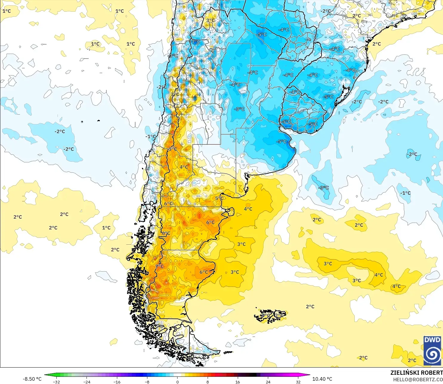 ICON model - Argentina, Anomali Suhu 2 m