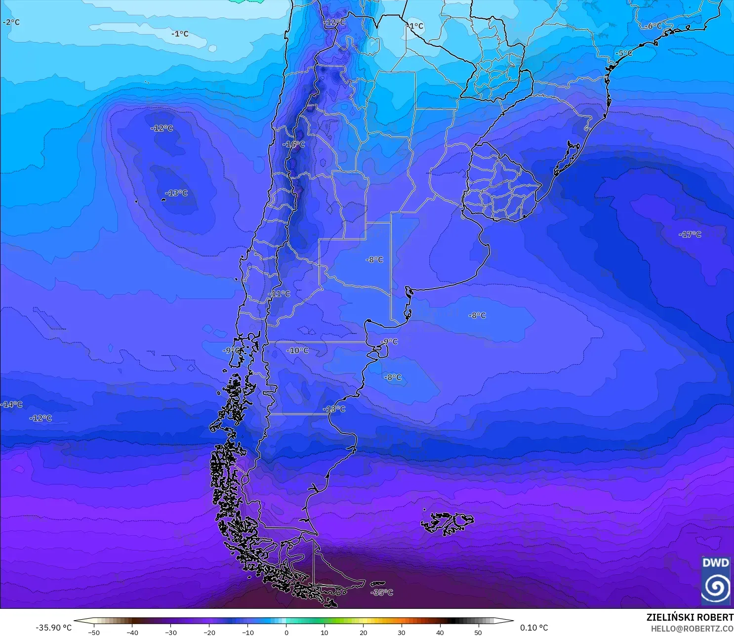 ICON model - Argentina, Suhu 500 hPa
