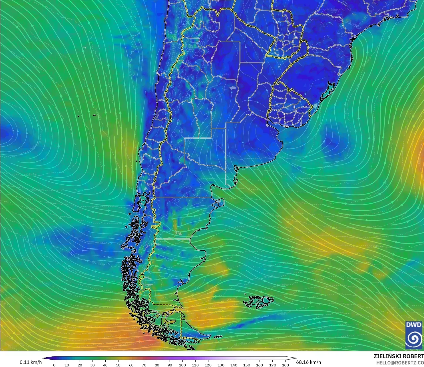 ICON model - Argentina, Angin 10 m