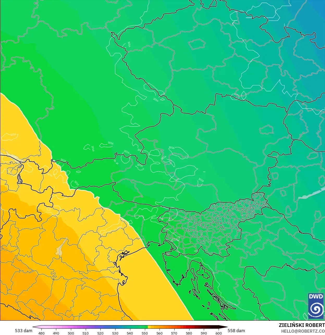 ICON model - Austria, Ketinggian geopotensial pada 500 hPa