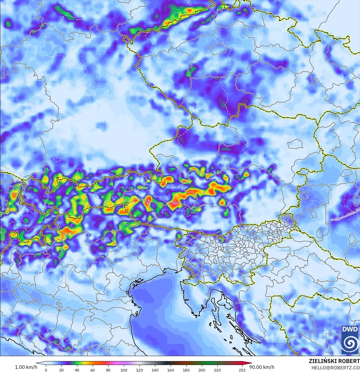 ICON model - Austria, Hembusan Tertinggi
