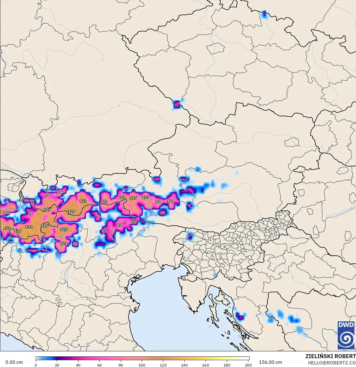 ICON model - Austria, Ketebalan Salji