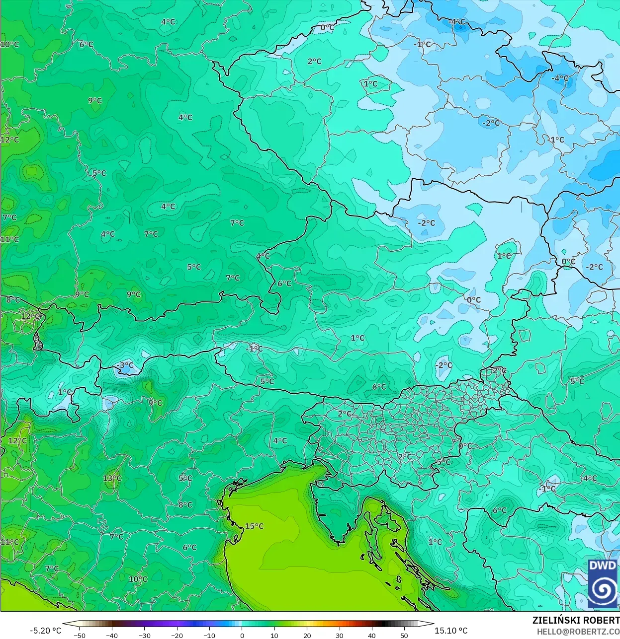 ICON model - Austria, Suhu pada 2 m