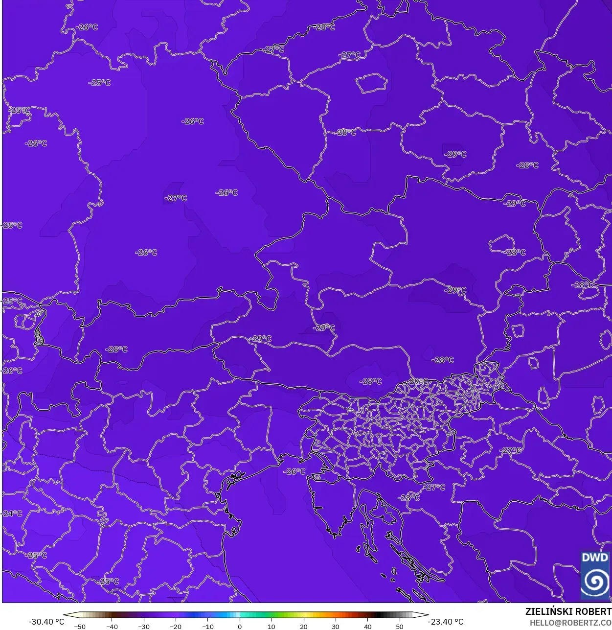 ICON model - Austria, Suhu 500 hPa