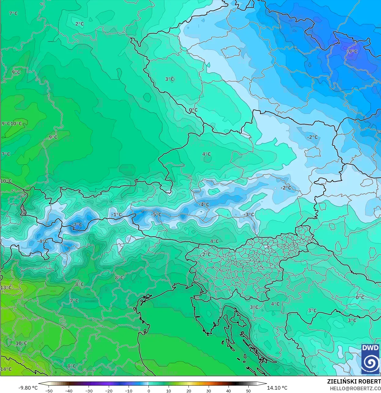 ICON model - Austria, Suhu 850 hPa