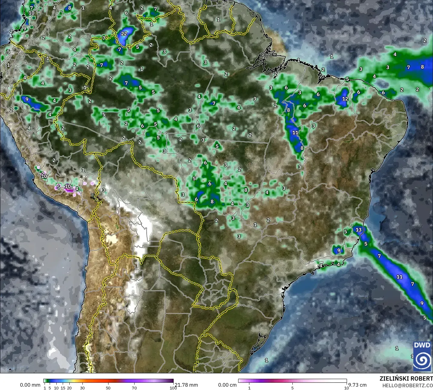 ICON modelo - Brazil, Precipitation, Clouds, and Pressure