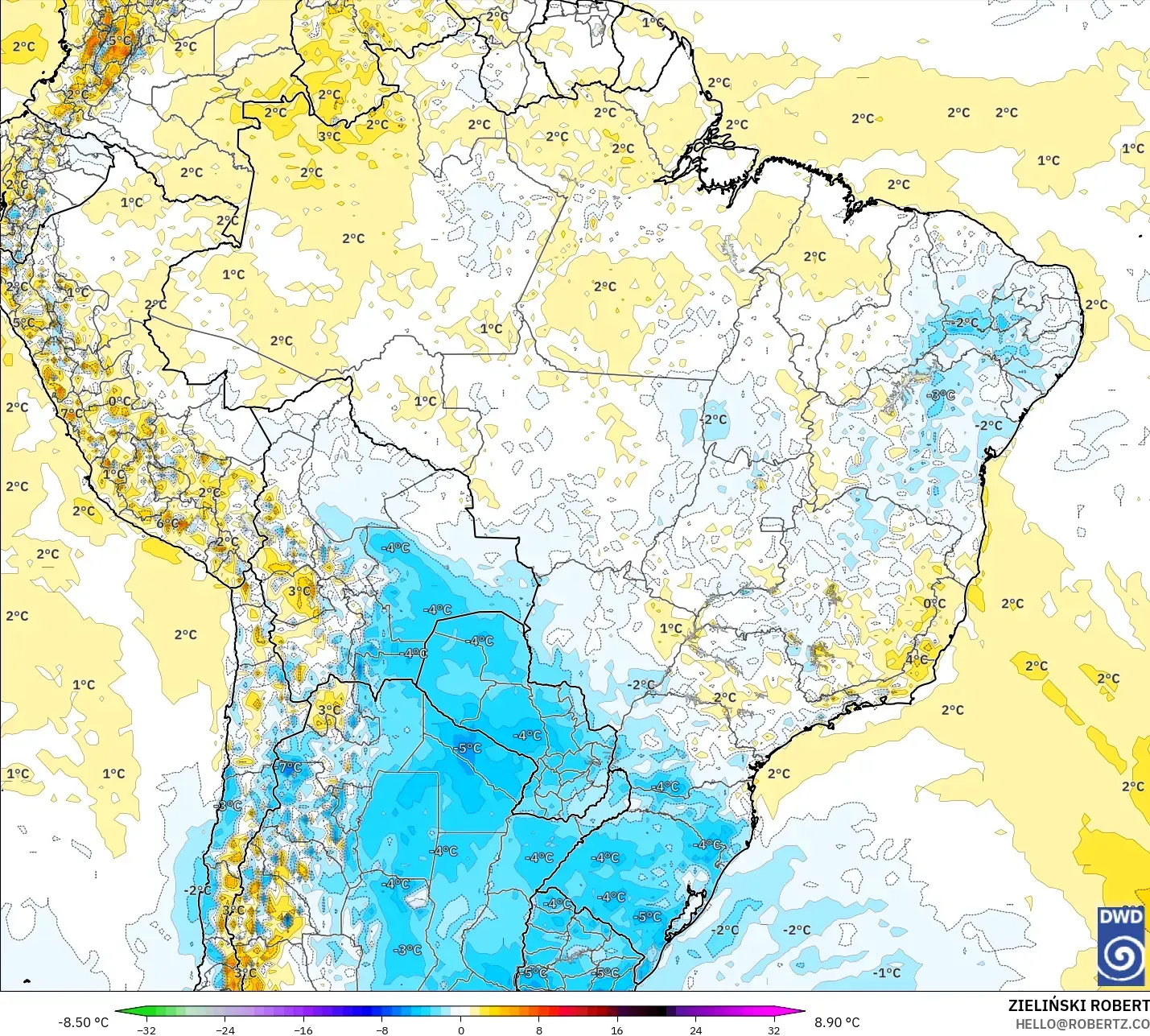 ICON model - Brazil, Anomali Suhu 2 m