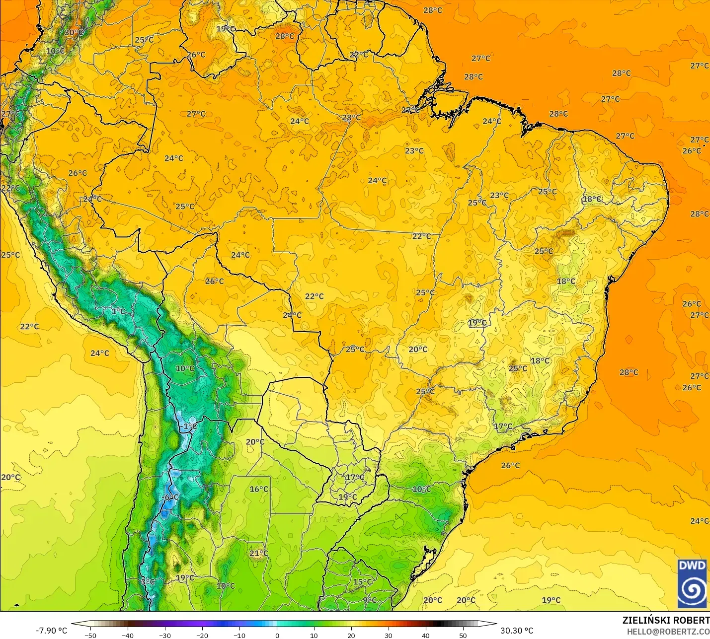 ICON model - Brazil, Suhu pada 2 m